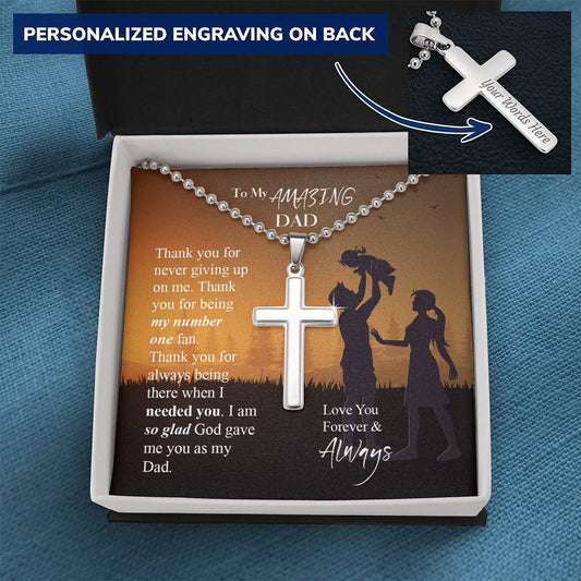 Gift For Dads | Fathers Day | Thank You For Never Giving Up On Me Cross Necklace
