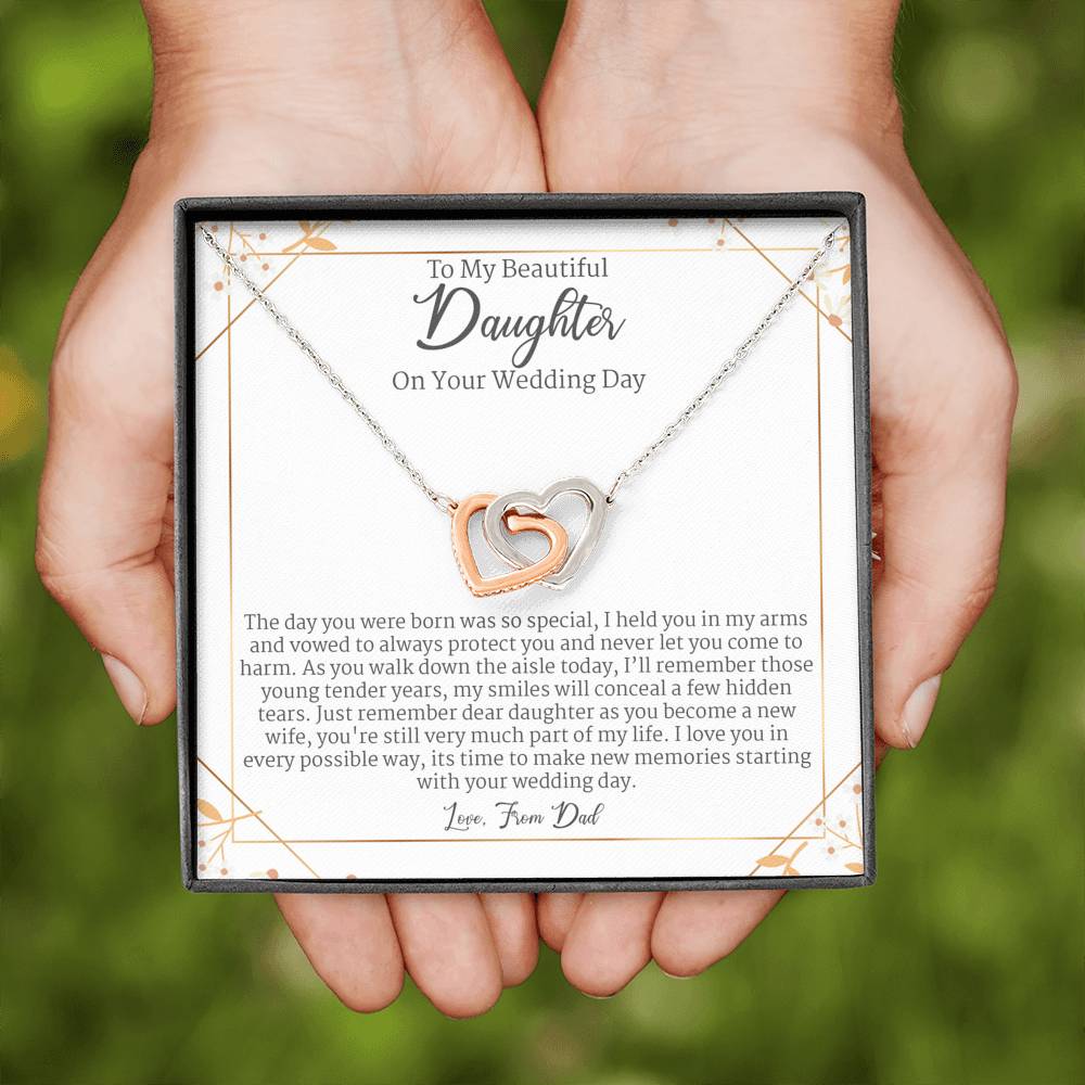 Wedding Gifts from Parents to Daughter, Father's Gift to Daughter on Her Wedding Day Interlocking Heart Necklace