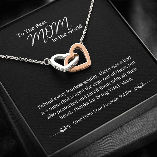Behind Every Brave Soldier Is A Strong Mom Heart Necklace