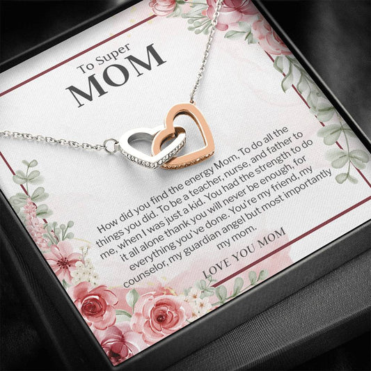 Super Mom, Single Mom Interlocking Heart Necklace