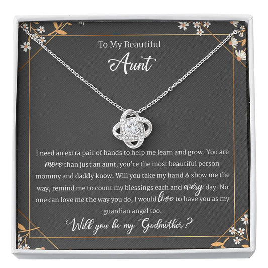 Aunt Godmother Proposal Gift Jewelry Box Set + Card, Love Knot Necklace