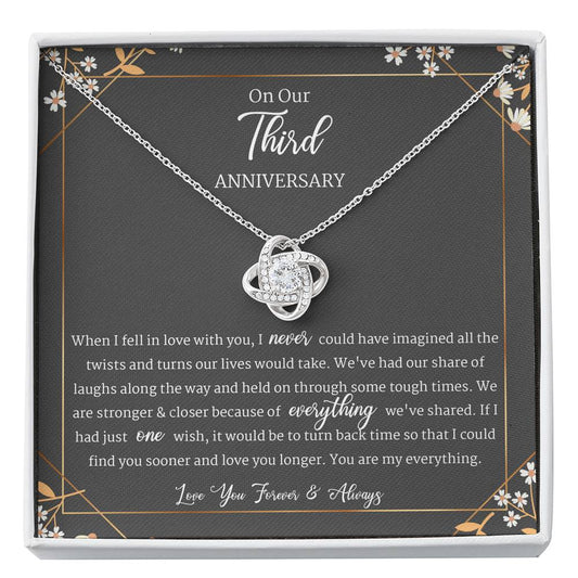 3 Year Anniversary Gift For Wife, Third Year Anniversary Jewelry, Love Knot Necklace