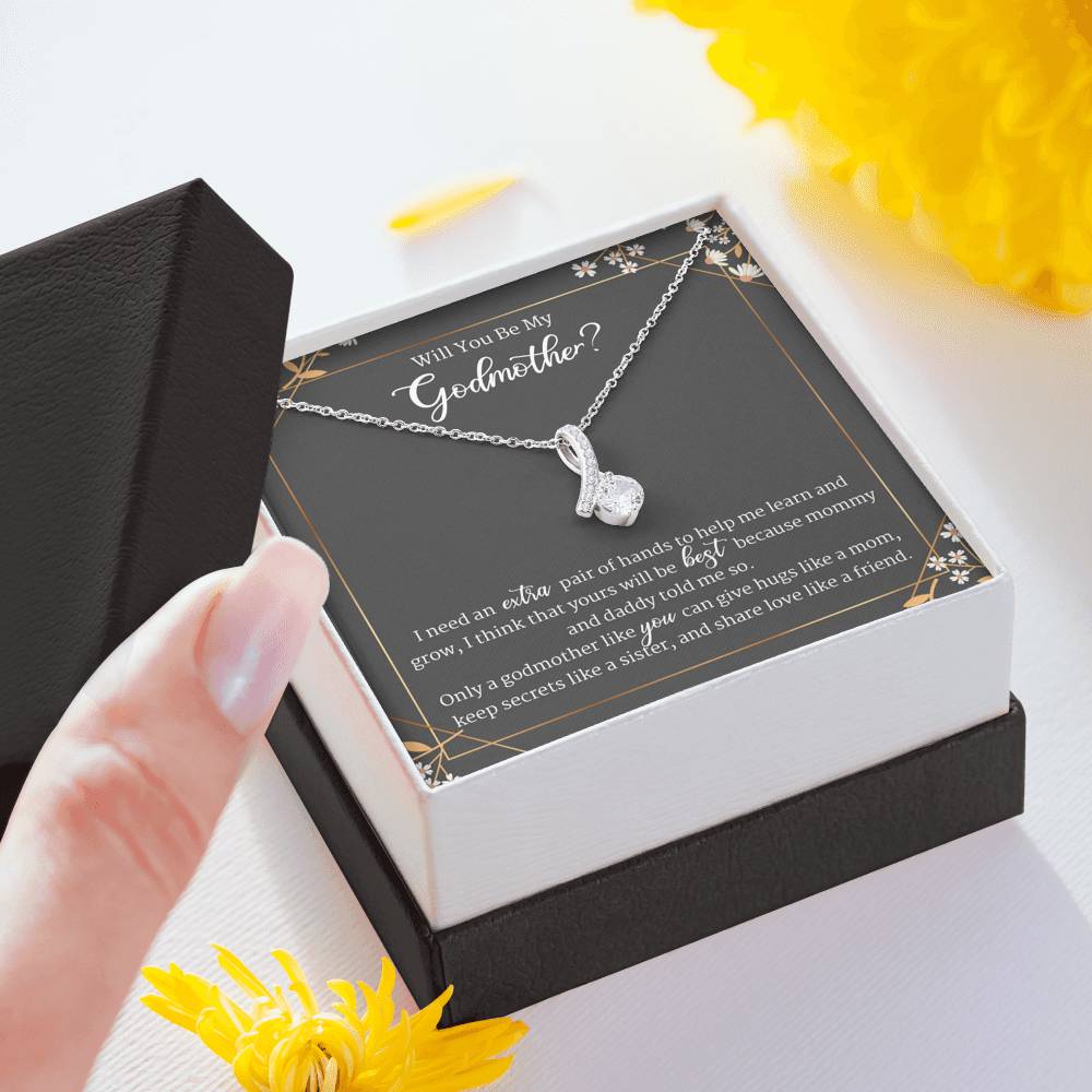 Will You Be Godmother Proposal Gift Jewelry Box Set + Card, Alluring Beauty Necklace