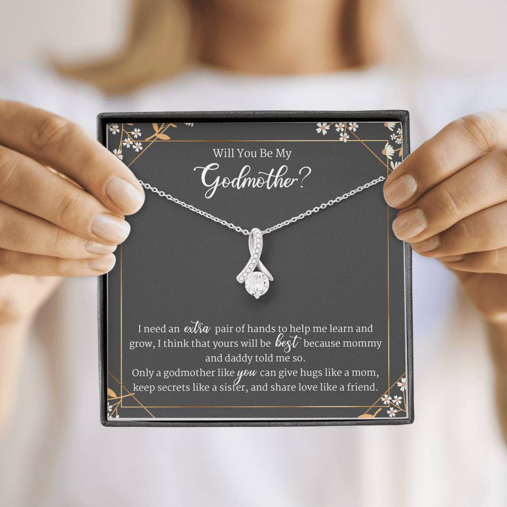 Will You Be Godmother Proposal Gift Jewelry Box Set + Card, Alluring Beauty Necklace