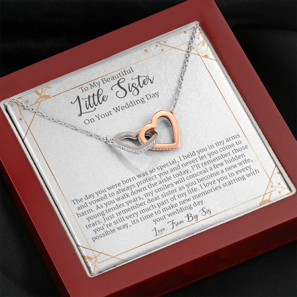 Wedding Gift To Bride From Big Sister, Little Sister Wedding Day Gift, Interlocking Heart Necklace