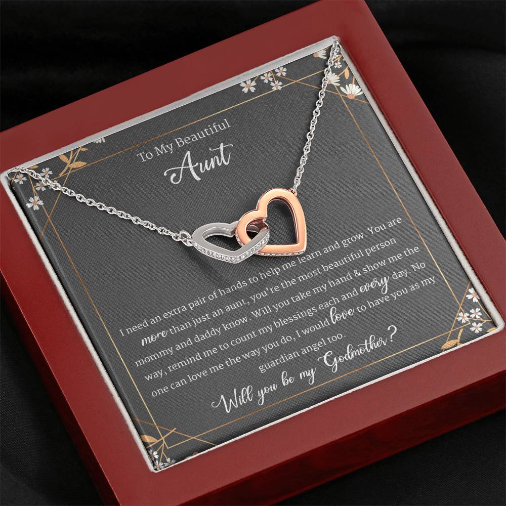 Aunty Godmother Proposal Gift, Be My Godmom Jewelry Box Set + Card, Interlocking Heart Necklace
