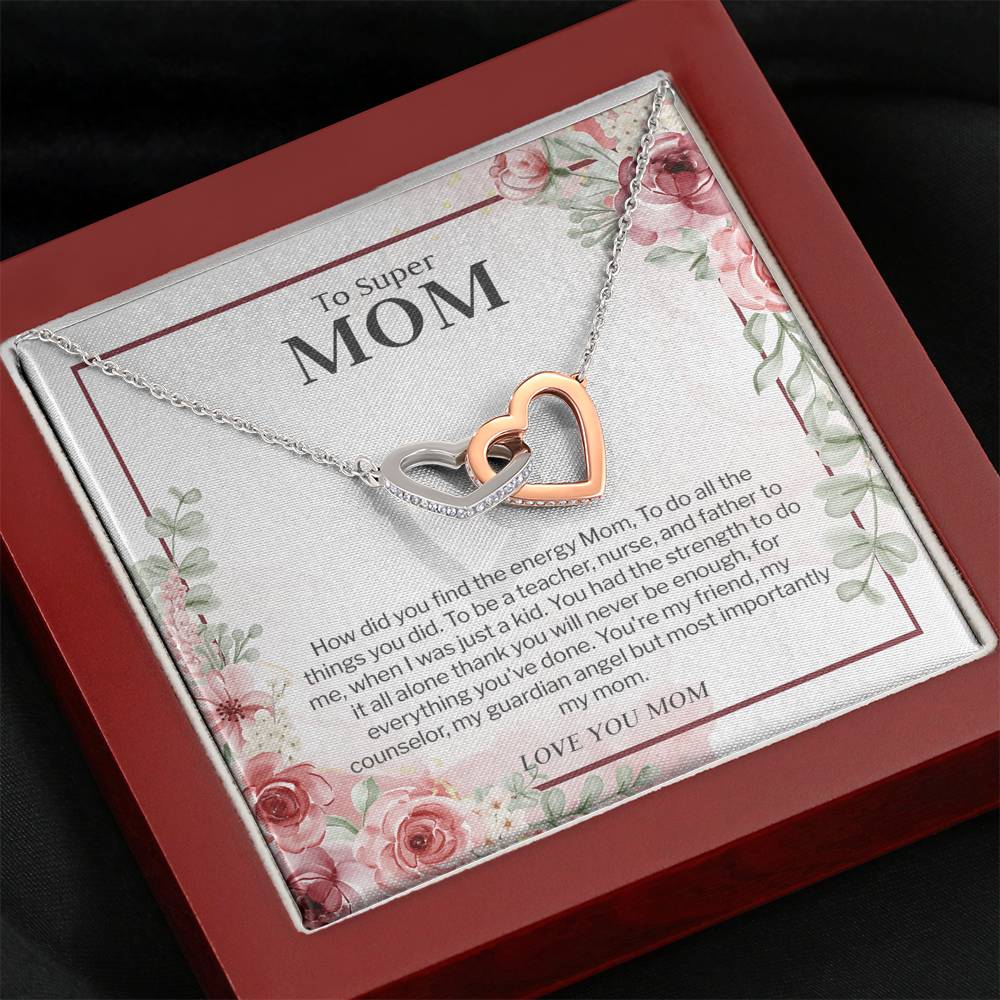 Super Mom, Single Mom Interlocking Heart Necklace