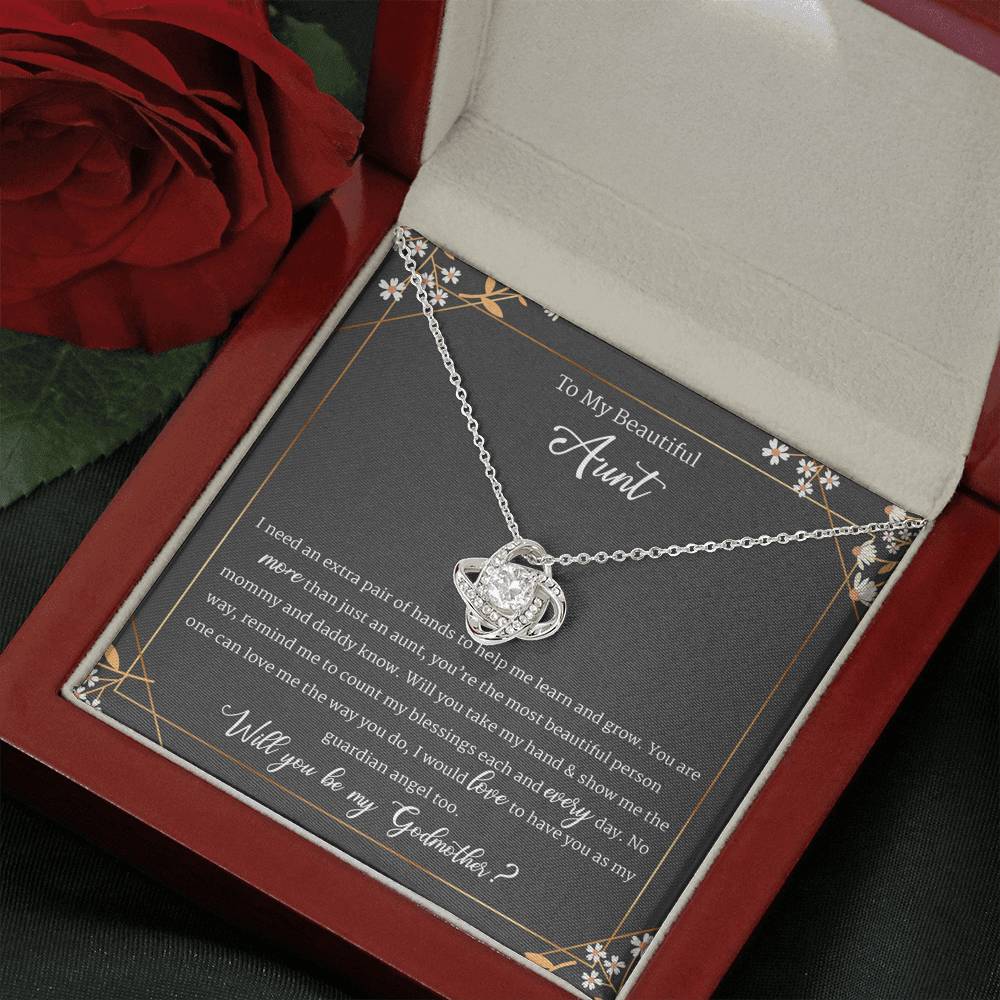 Aunt Godmother Proposal Gift Jewelry Box Set + Card, Love Knot Necklace